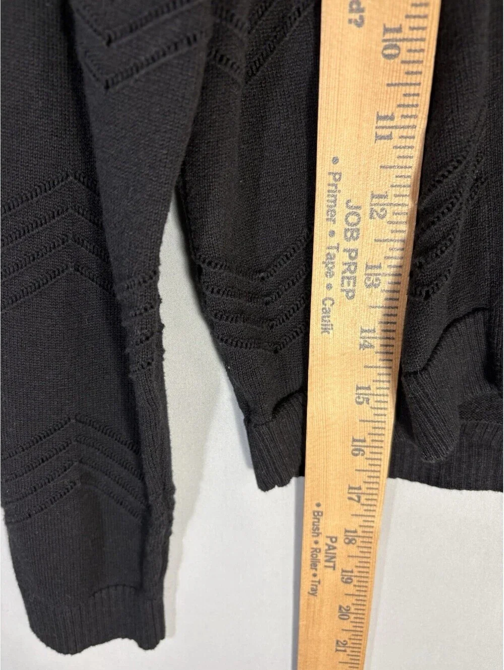 Ellen Tracy Black 100% Cotton Open Front Cropped Cardigan Chevron Knit Sz S - Picture 6 of 7